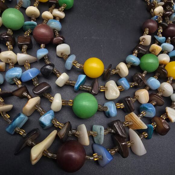 Vintage Colorful Japan Beaded Layered Necklace Multi Strand Shell Glass Plastic - Picture 4 of 9